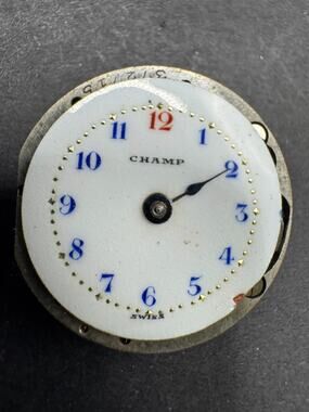 VTG CHAMP Swiss Dial Wristwatch Movement 7 Jewels White Dial 13.4mm For Parts